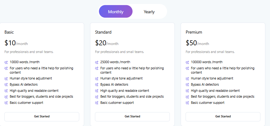 Pricing of Humanify AI Tool